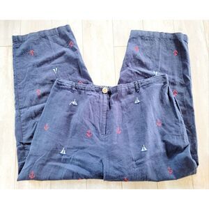 3 Hearts 1X Pants Wide Leg‎ Linen Blend Navy Blue Zip Button Pckts  Vintage Crop